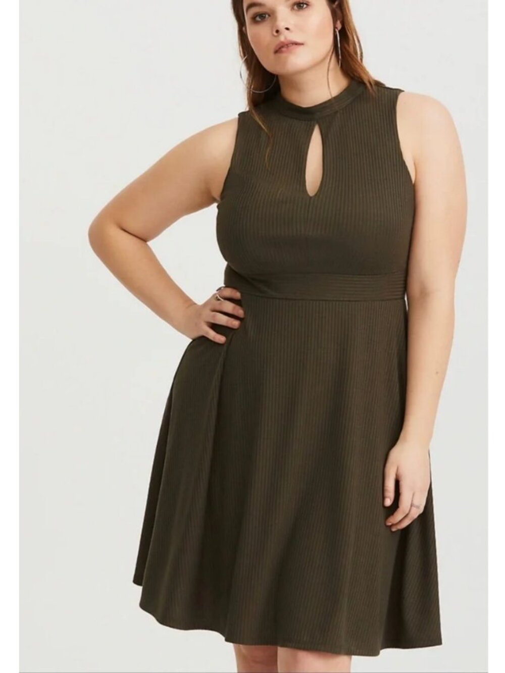 NWT Torrid 2 Olive Ribbed Cut-Out Mock Neck Skater Dress 2X 18 20